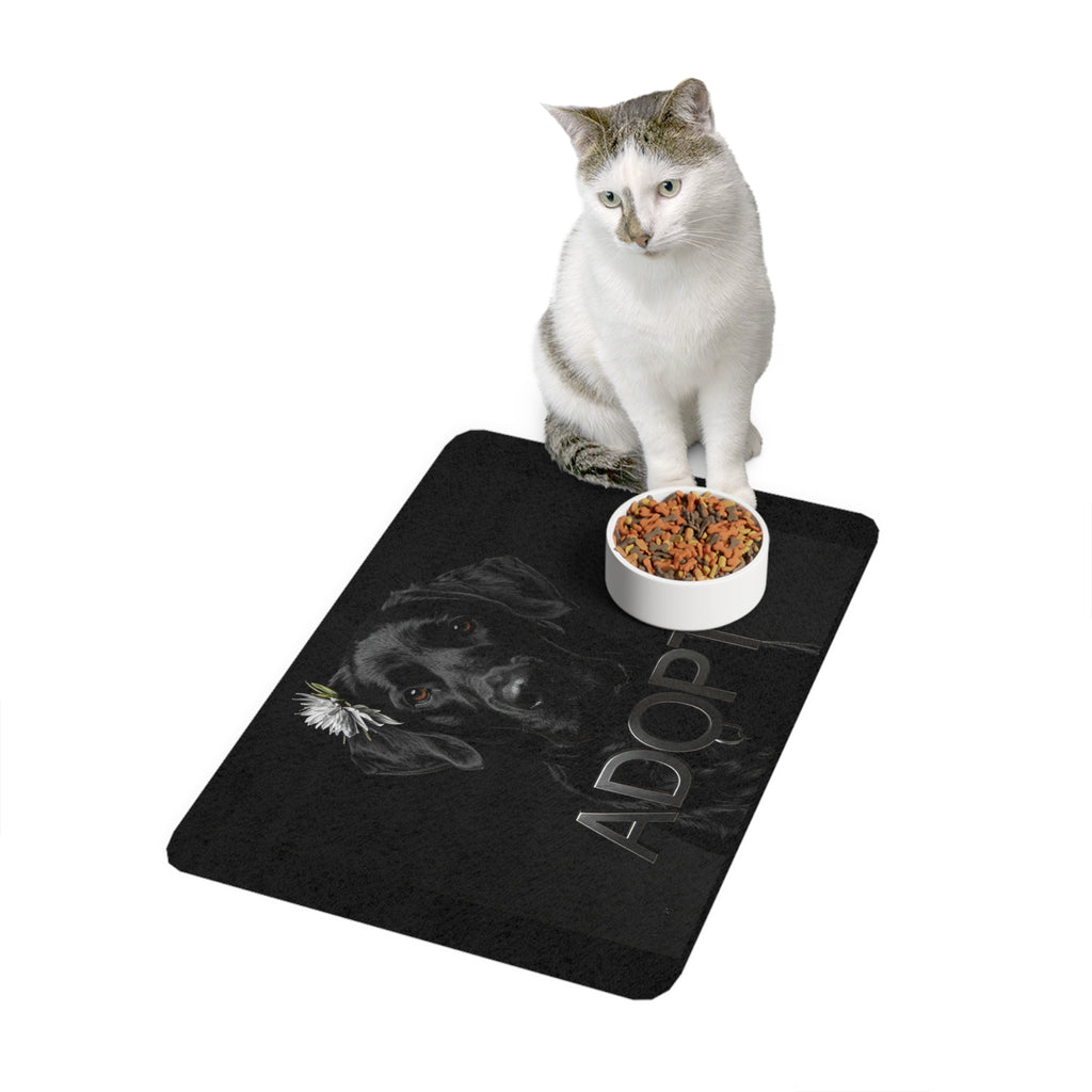 Adopt Black Lab Pet Food Mat — 12x18 Anti-Slip Feeding Mat for Dog Lovers