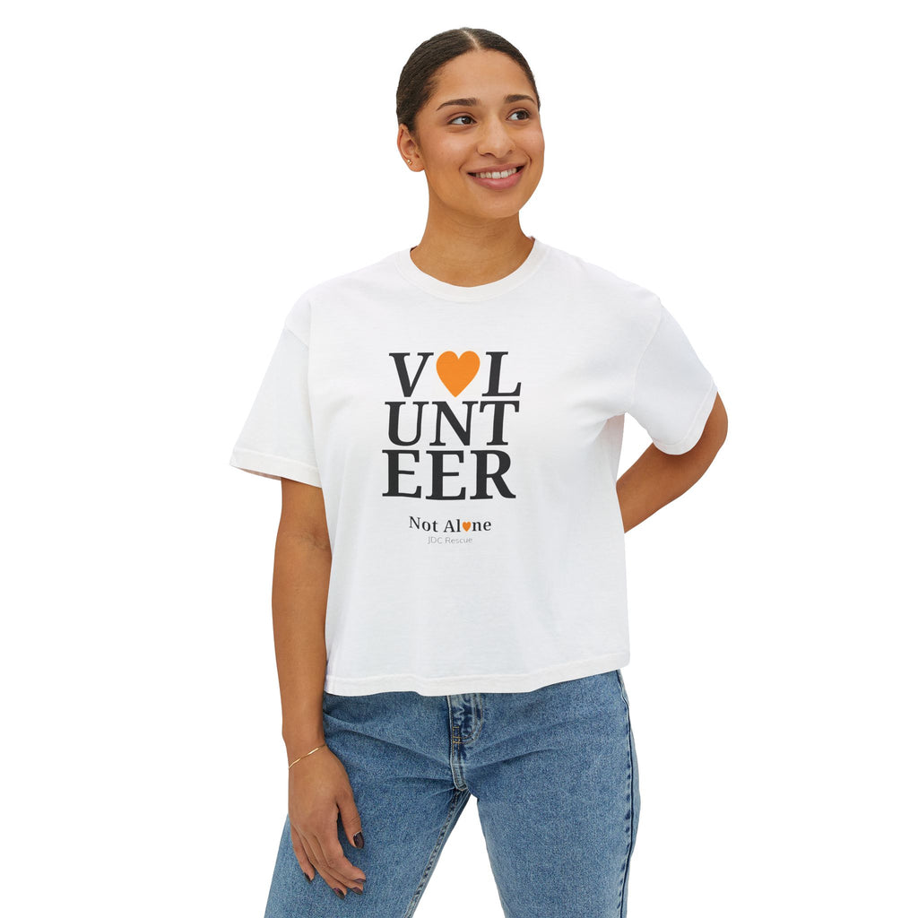 Volunteer Heart Boxy Tee — "Not Alone" Women's Volunteer Shirt