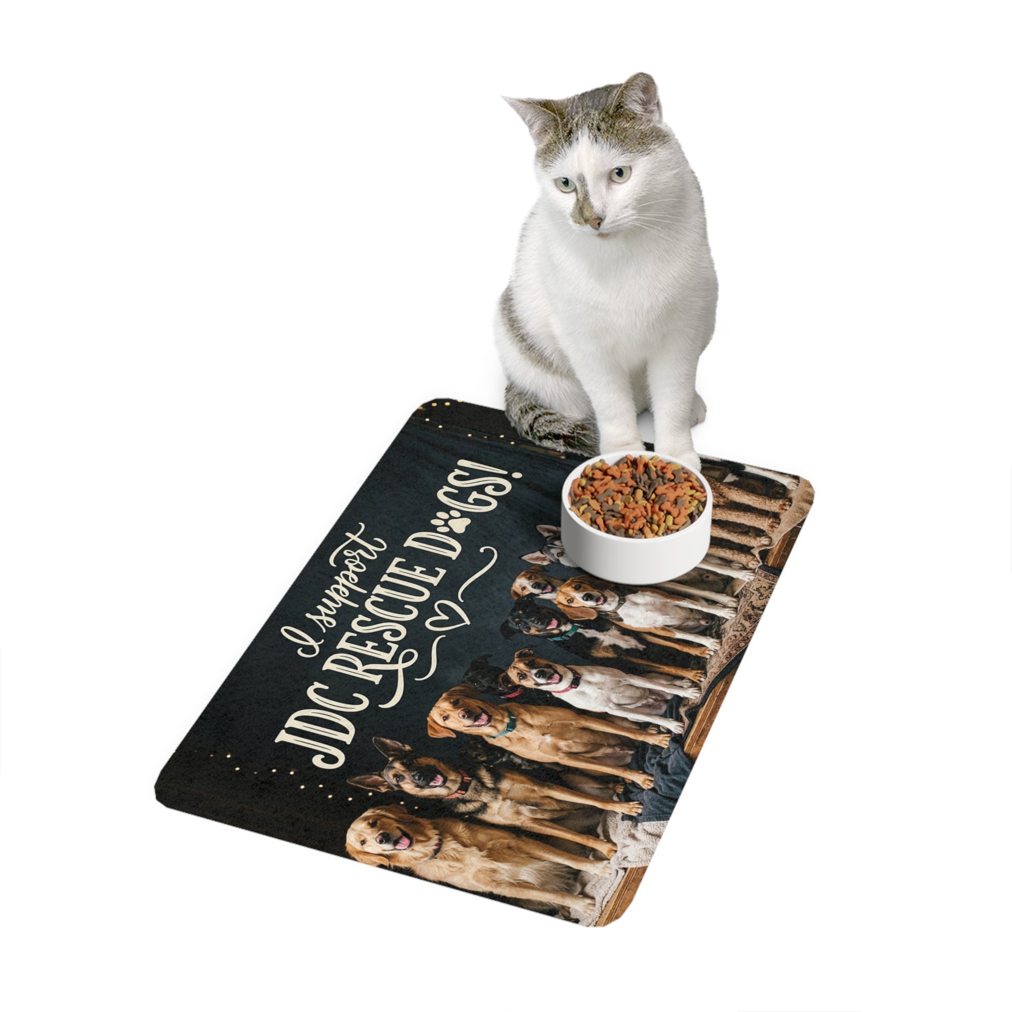 Pet Food Mat — "I Support JDC Rescue Dogs" Rescue Dog Feeding Mat (12x18)