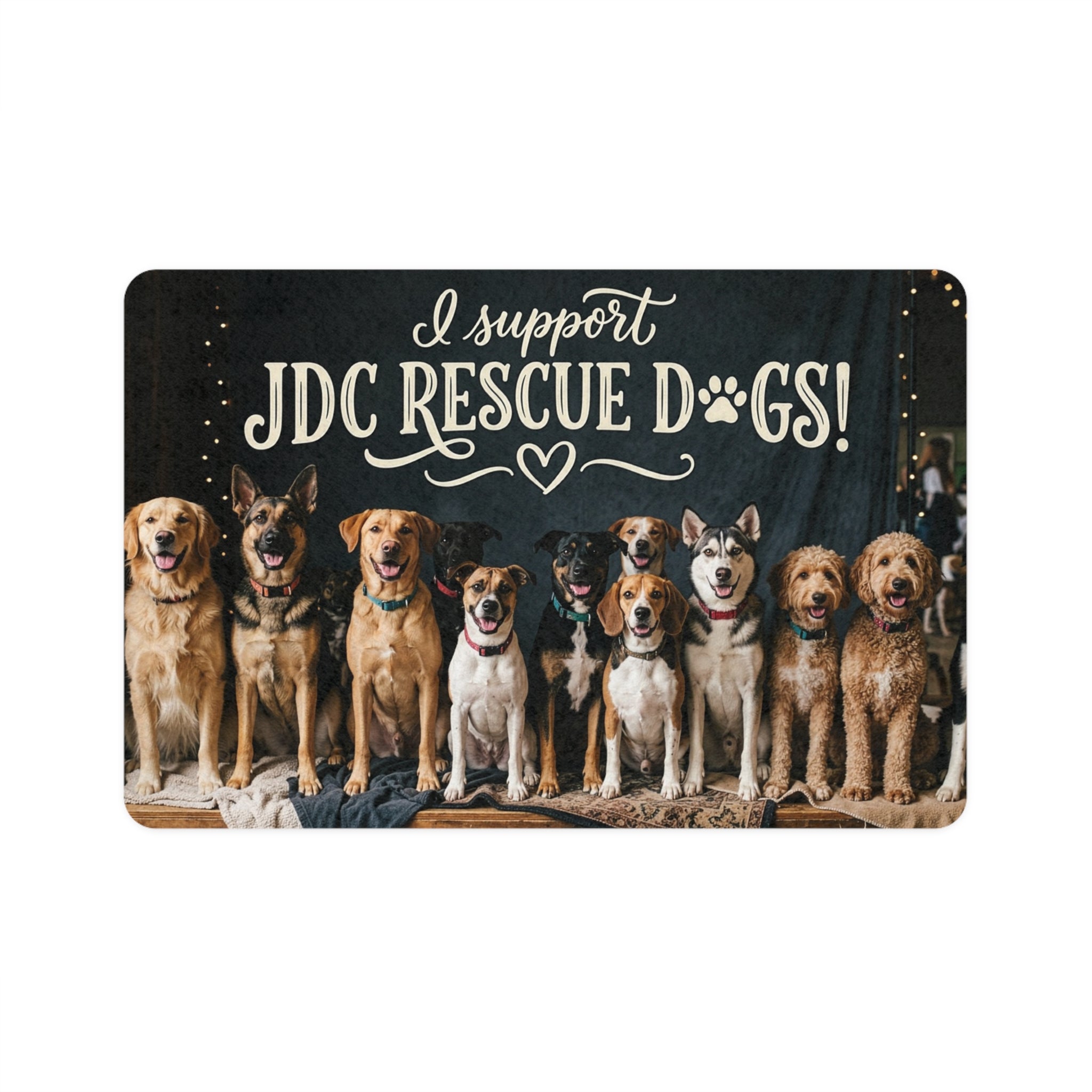 Pet Food Mat — "I Support JDC Rescue Dogs" Rescue Dog Feeding Mat (12x18)