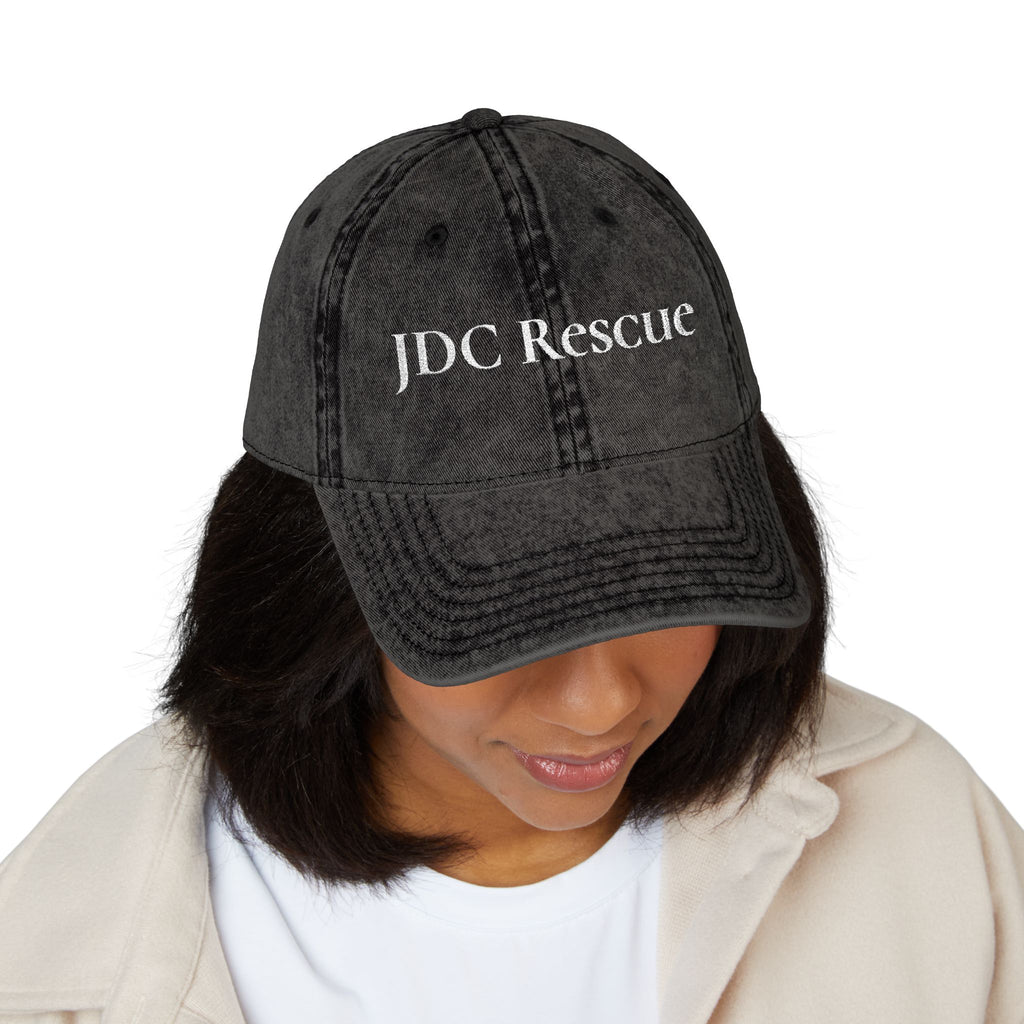 Vintage Embroidered Cap — "JDC Rescue" Distressed Baseball Hat
