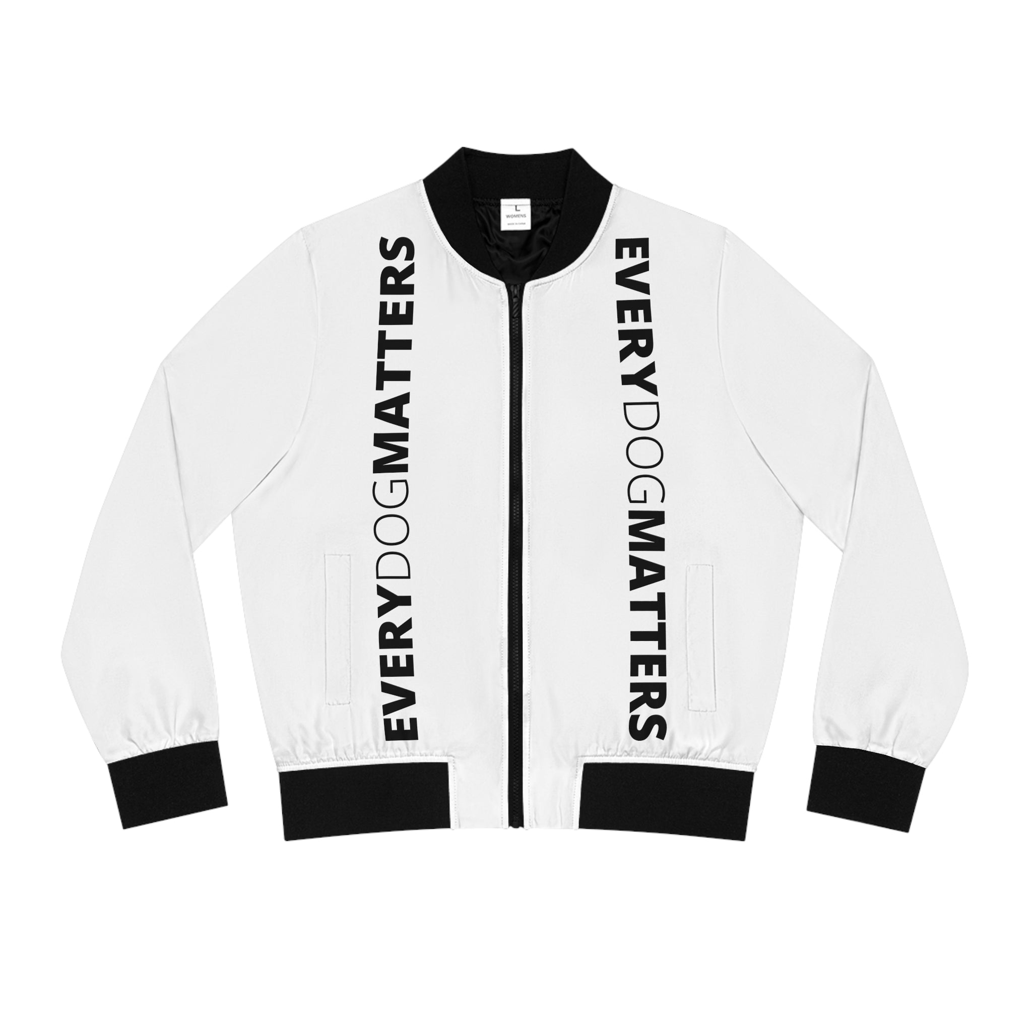 Bomber Jacket — Every Dog Matters Vertical Text Print