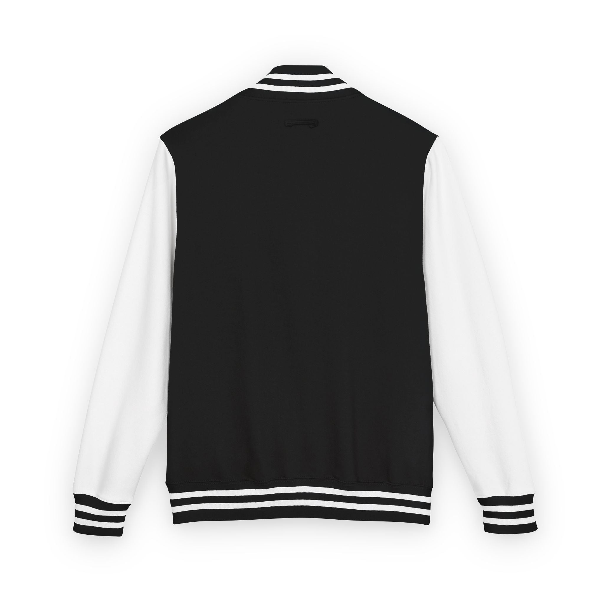 Letterman Jacket — Black & White College Varsity Style with Small Chest Logo