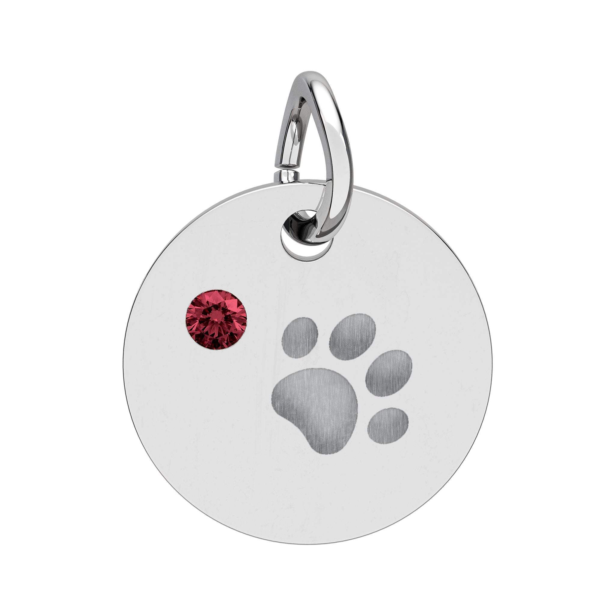 Engraved Birthstone Paw Circle Charm