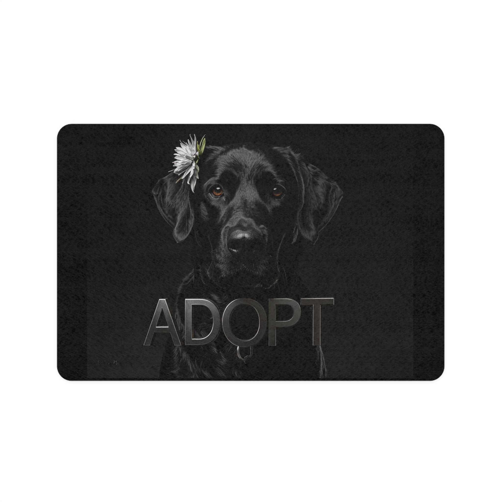 Adopt Black Lab Pet Food Mat — 12x18 Anti-Slip Feeding Mat for Dog Lovers