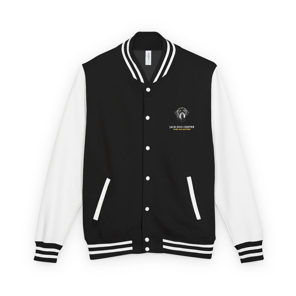 Geacă Letterman — Stil Colegiu Varsity Alb-Negru cu Logo Mic pe Piept