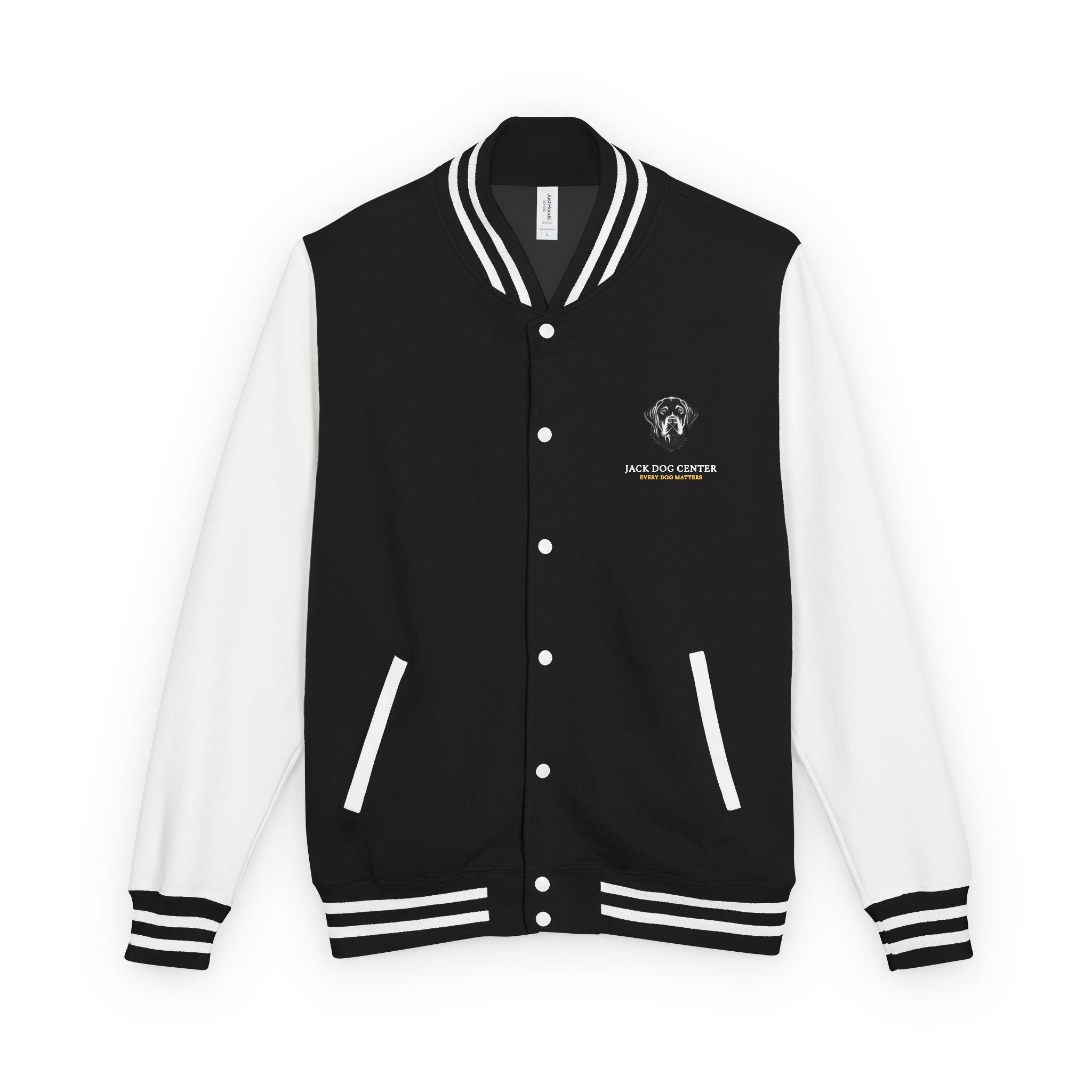 Letterman Jacket — Black & White College Varsity Style with Small Chest Logo