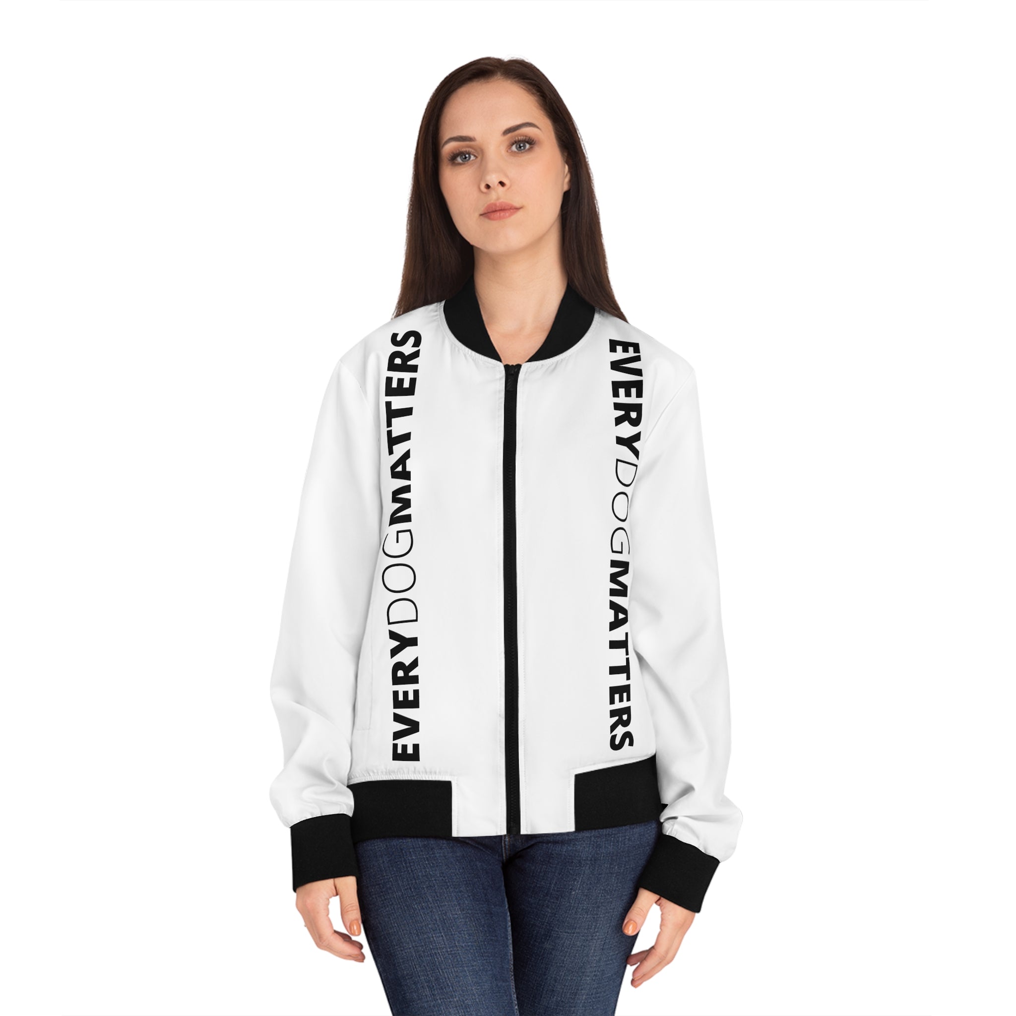 Bomber Jacket — Every Dog Matters Vertical Text Print